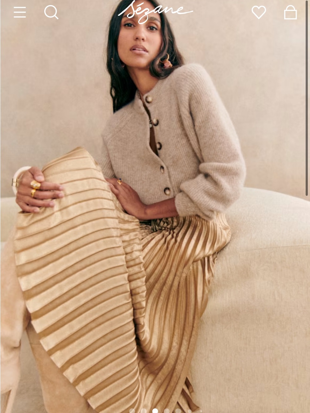 Sezane OTHELLO CARDIGAN in Light Beige Button-Front Cozy Cardigan